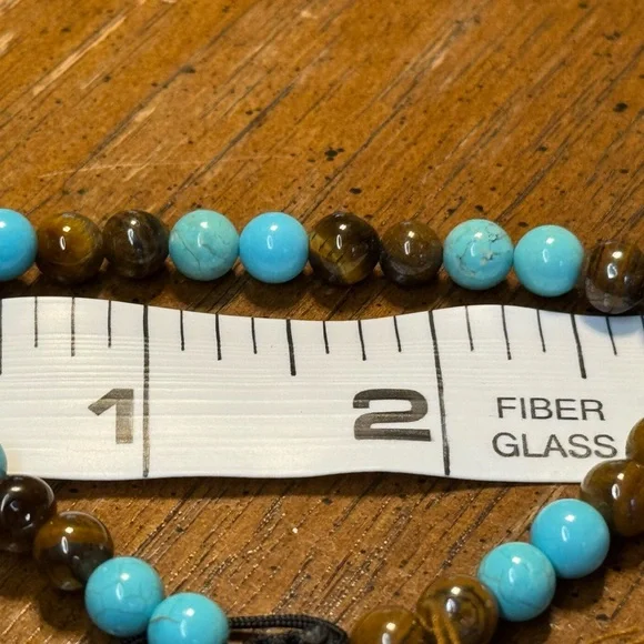 Turquoise and Yellow Tiger Eye Men’s Beaded Bracelet - Picture 3 of 5